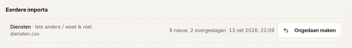 Overzicht van eerdere imports in MyWest