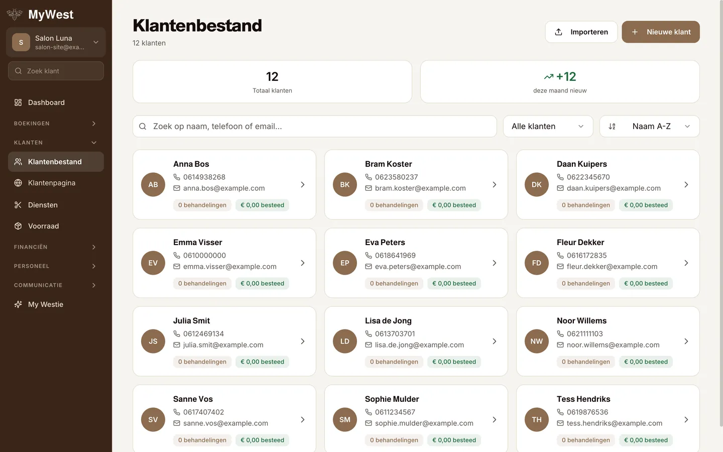 Klantenbestand in MyWest met de knop Importeren